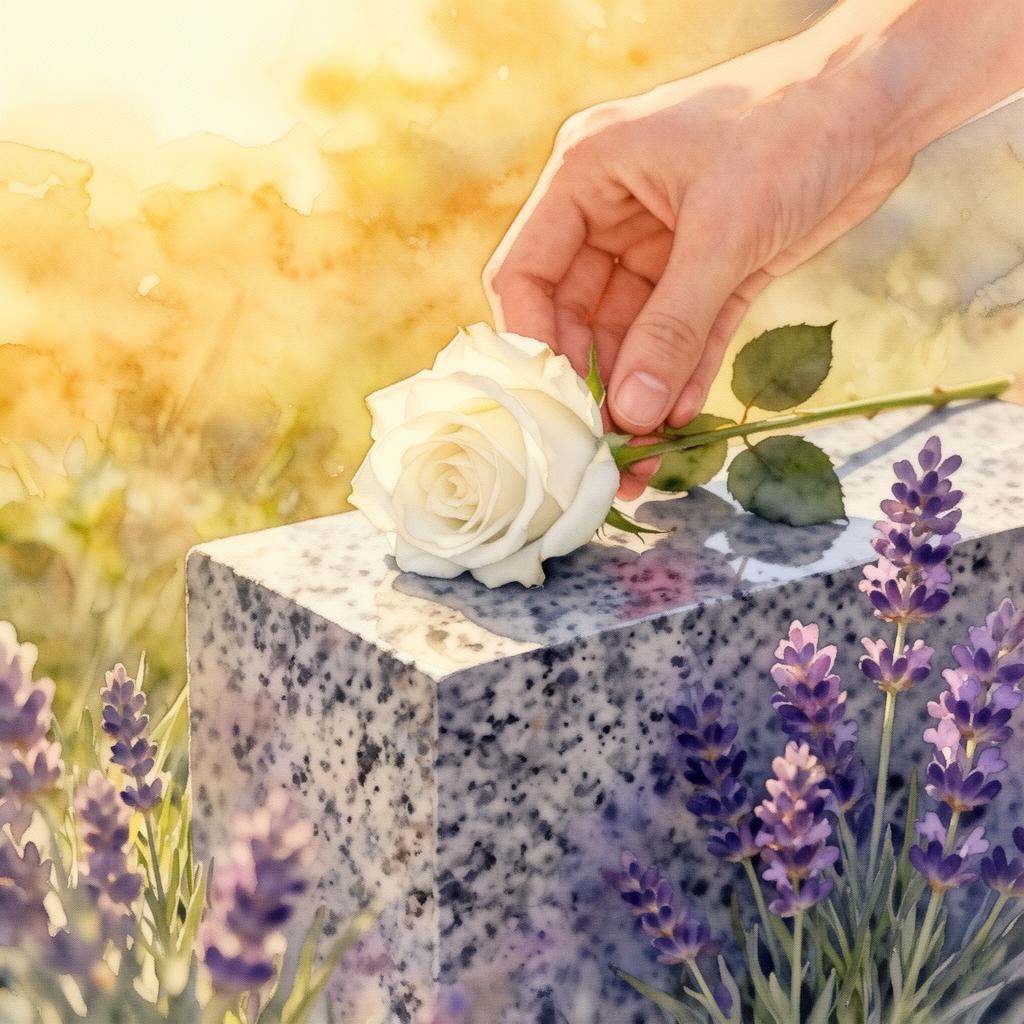 A white rose placed on a memorial stone